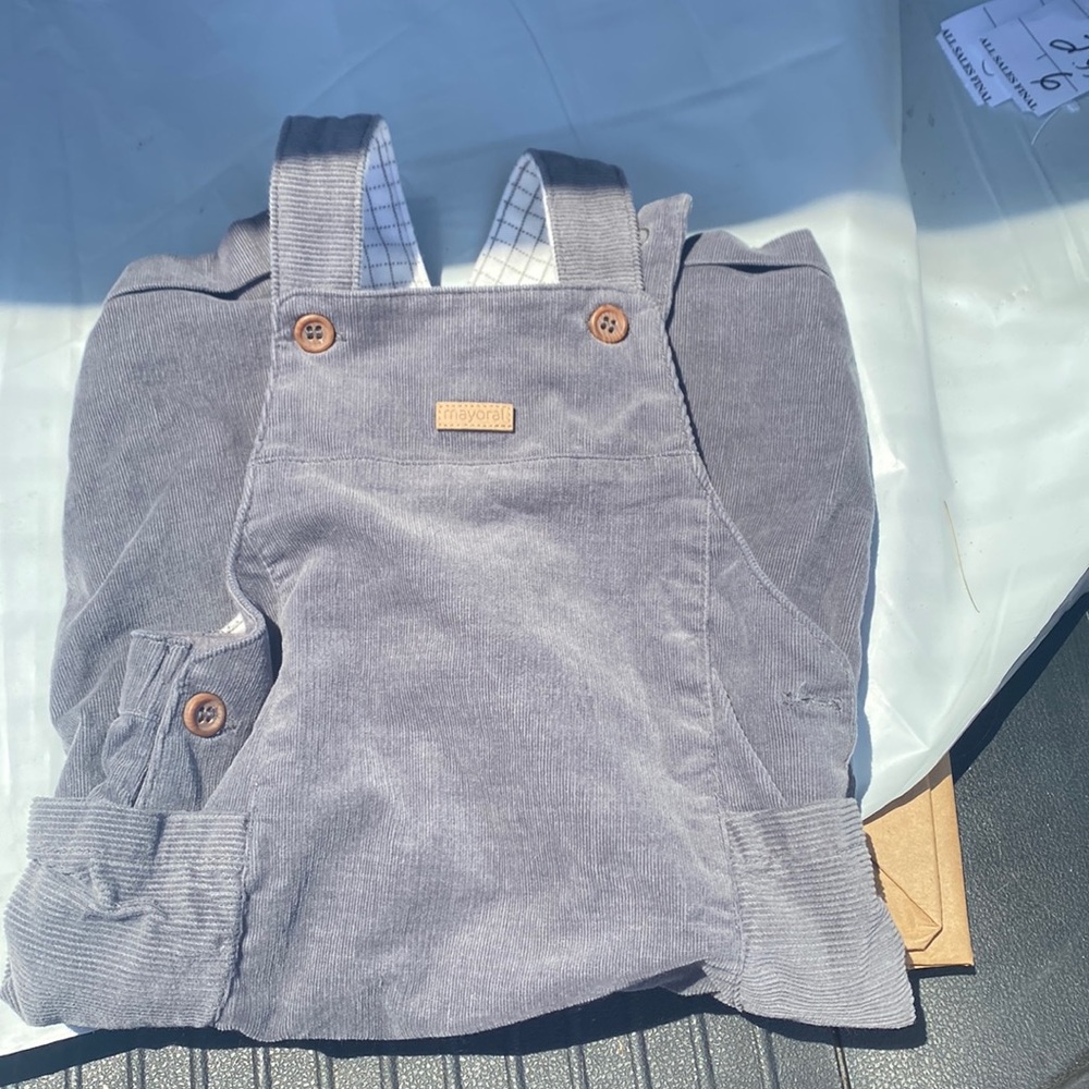 - Mayoral unisex gray corduroy overalls size 2-4 months newborn